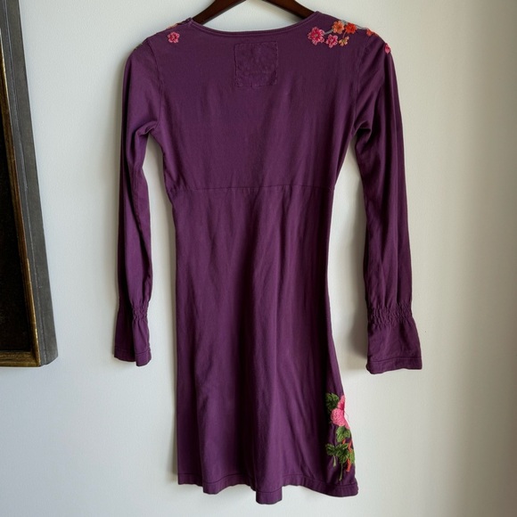 Johnny Was Long Sleeve Flower Embroidered Mini Dress Purple Size XS - Picture 10 of 11